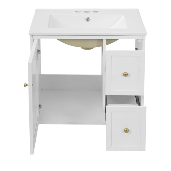 English Elm 24" Floating Bathroom Vanity with Ceramic Sink Two Drawers White Mdf Cabinet N710P286704K