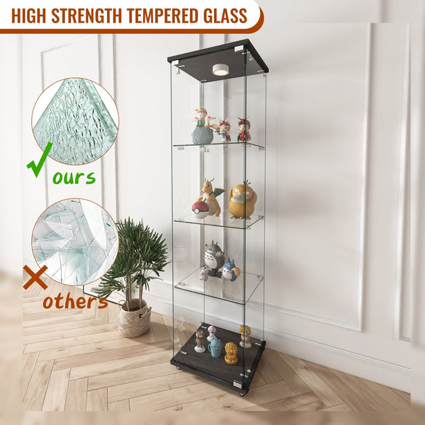 English Elm Modern Glass Display Cabinet With Rgb Led Lights, Quick Assembly, 1-Door 4-Shelf Design For Any Space W241P242901