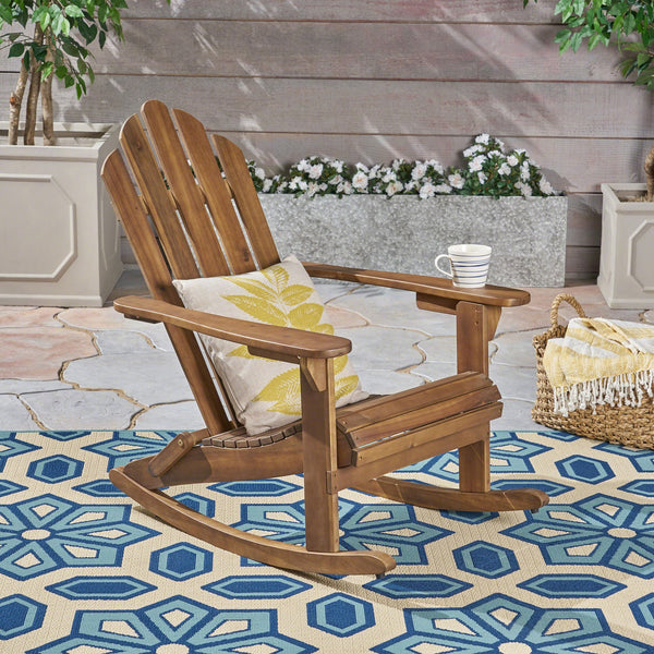 English Elm Christopher Knight Home® - HOLLYWOOD Acacia Wood Adirondack Rocking Chair with Long Rockers, Weather-Resistant, Cozy Cottage Vibe Dark Brown 38.75 L x 28 W x 9 H 62398.00DBRN