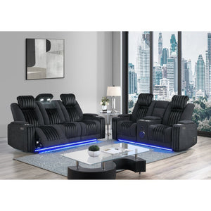 English Elm Duran Power Reclining Sofa Set with Led Lighting Bluetooth Speaker and Usb Charging Black B201S00474