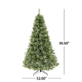 Christopher Knight Home® - Noble House - 7.5-foot Cashmere Pine and Mixed Needles Pre-Lit Clear LED Hinged Artificial Christmas Tree with Snow and Glitter Branches and Frosted Pinecones