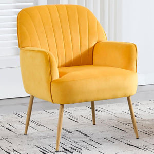 English Elm Velvet Barrel Accent Chair Tufted Shell Back with Metal Legs for Living Room Yellow W5722P462515