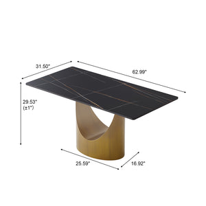 English Elm 63" Modern Artificial Stone Dining Table With Bronze Iron Legs - Seats 6-8, Durable & Stylish! W1535S00552