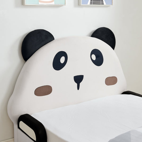 English Elm Twin Panda Shaped Velvet Kids Bed Solid Wood Frame with Padded Safety Bumpers W1413P384935