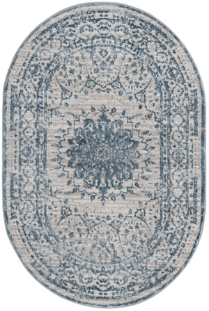 Unique Loom Aberdeen Derbyshire Machine Made Medallion Rug Light Blue, Gray 4' 1" x 6' 1"