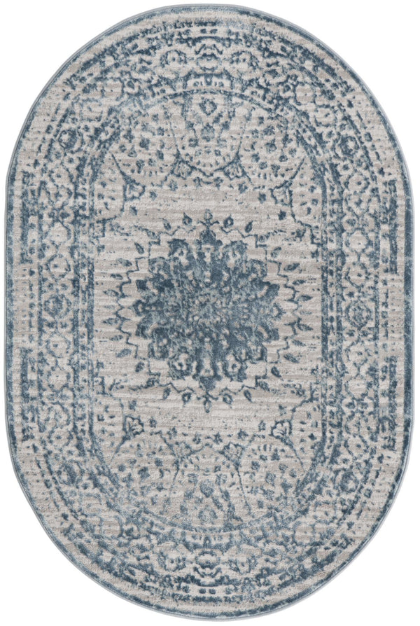 Unique Loom Aberdeen Derbyshire Machine Made Medallion Rug Light Blue, Gray 4' 1" x 6' 1"