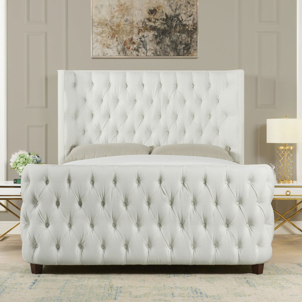 English Elm Jennifer Taylor Home - Brooklyn Elegant Tufted Bed Set In Antique White - Wingback Design For Luxurious Bedroom Retreat B2719P238196