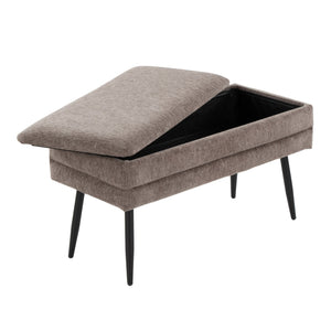 English Elm Neapolitan Contemporary Storage Bench - Stylish Black Metal Frame & Plush Brown Fabric Seating B202P223619