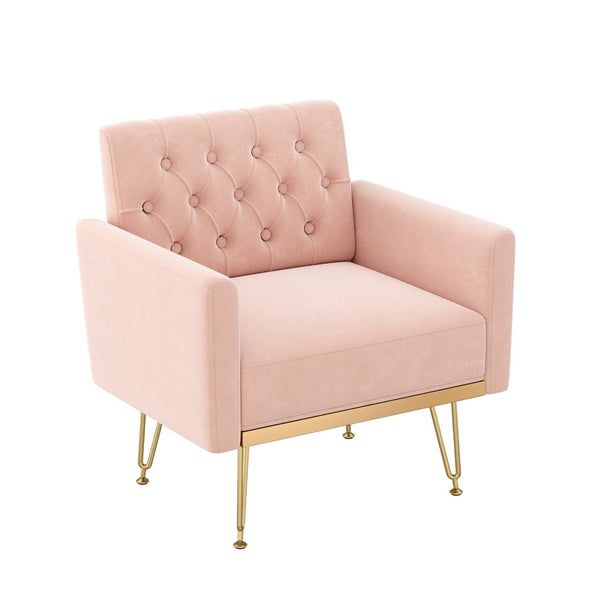 English Elm Teddy Fabric Tufted Accent Chair with Gold Metal Legs for Bedroom or Living Room Pink W2113P392020