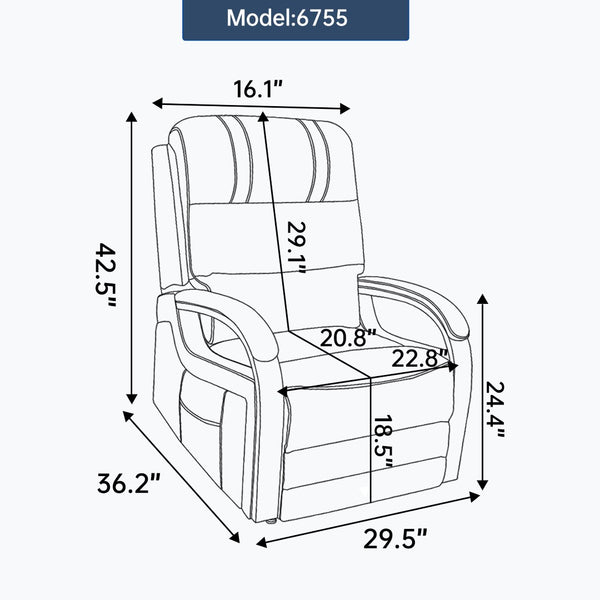 English Elm Power Lift Recliner with Dual Motor Heat Massage Leatheraire and Solid Wood Arms W1803S00081