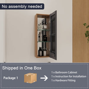 English Elm 10'' Wall Mounted Medicine Cabinet with Adjustable Glass Shelves and Jewelry Organizer W999P470283