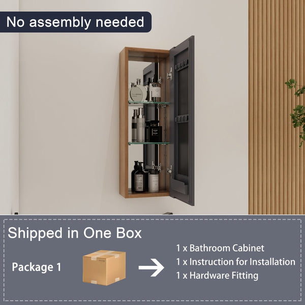 English Elm 10'' Wall Mounted Medicine Cabinet with Adjustable Glass Shelves and Jewelry Organizer W999P470283