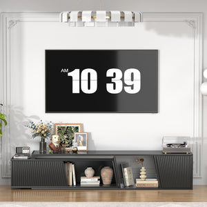 English Elm Highboy Media Console with Led Lighting Fluted Panels and Storage for Living Room T3773P416495