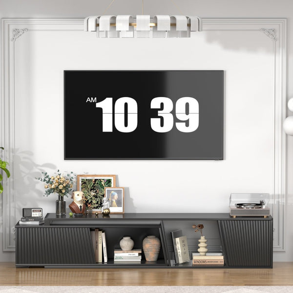 English Elm Highboy Media Console with Led Lighting Fluted Panels and Storage for Living Room T3773P416495