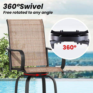 English Elm Patio Swivel Barstools Set of 2 Textilene Mesh Powder Coated Frame All Weather Seating Brown T3623P437331