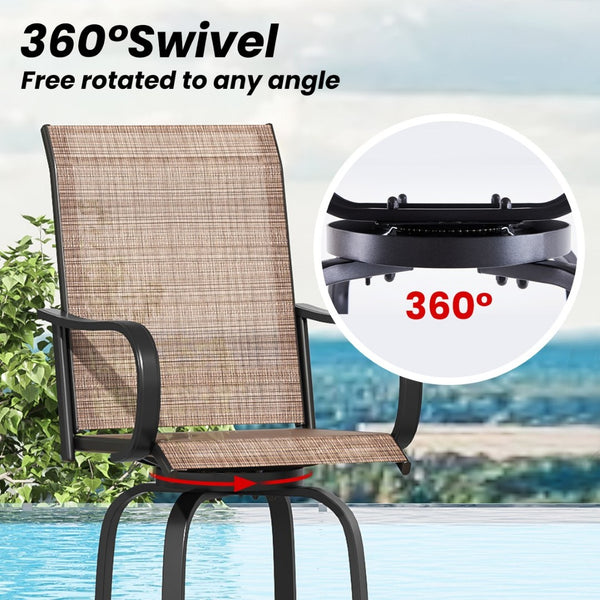 English Elm Patio Swivel Barstools Set of 2 Textilene Mesh Powder Coated Frame All Weather Seating Brown T3623P437331