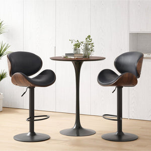 English Elm Counter Height Stools Set of 2 Mid-century Metal Legs Ergonomic Kitchen Island Seating Black T3623P430918