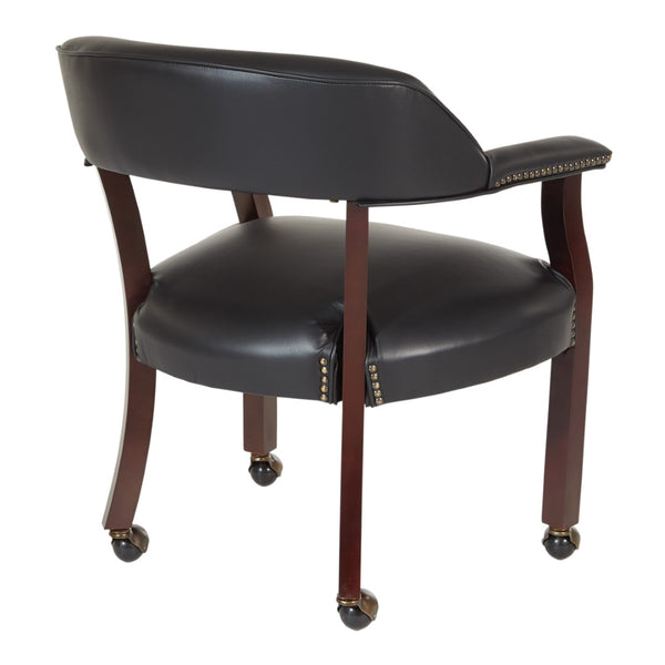 OSP Home Furnishings Traditional Guest Chair with Brass Nailhead Trim Vinyl Upholstery and Rolling Casters TV231-3