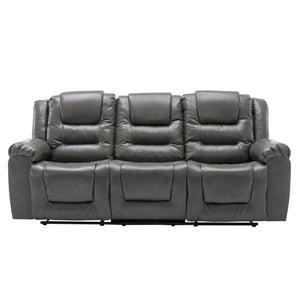 English Elm 3 Seater Home Theater Recliner with Dual Cup Holders PU Leather Comfort, Manual Infinite Recline, 350lb Capacity Grey WF323620AAE