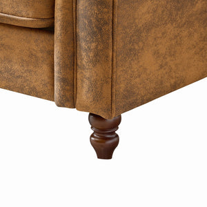 English Elm 83"Chesterfield Plush Tech Fabric Sofa with Roll Armrests, Mid-Century Upholstered 3-Seater Comfort Durable Frame Brown W3373S00002