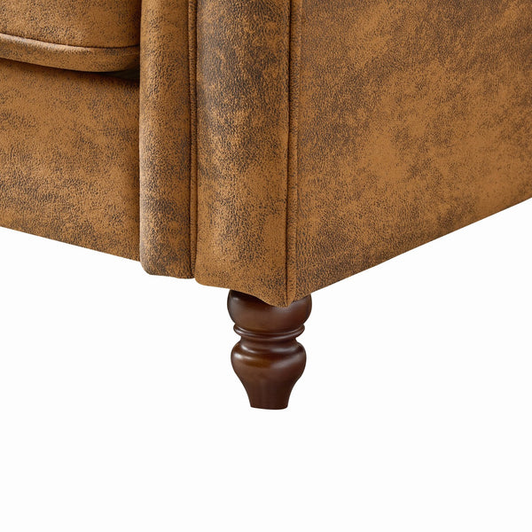 English Elm 83"Chesterfield Plush Tech Fabric Sofa with Roll Armrests, Mid-Century Upholstered 3-Seater Comfort Durable Frame Brown W3373S00002