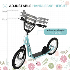 English Elm Aosom Youth Kick Scooter Steel Frame Inflatable Wheels Dual Brakes Adjustable Bar Blue W2225P217071