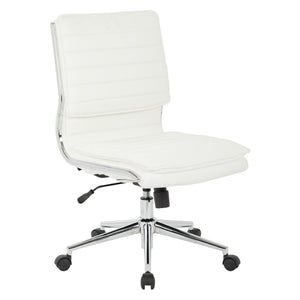 OSP Home Furnishings Armless Mid-back Faux Leather Office Chair with Lumbar Support and Chrome Base White SPX23592C-U11