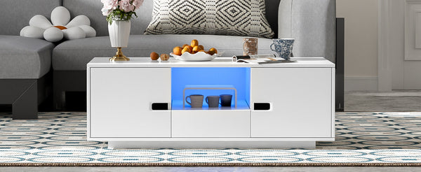 English Elm Vibe Modern High Gloss Rectangle Coffee Table With Storage & 16-Color Led Lights For Stylish Living Room N724P294656K-GIGA