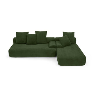 English Elm 110.25x67'' Compression Sofa Modern Upholstered L-Shape Sectional Couch 4-Seat Melange Velvet Comfort Green W1413S00085