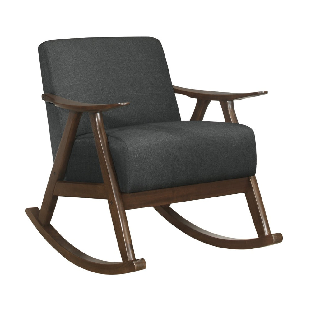English Elm Modern Walnut Wood Frame Rocking Chair Upholstered Cushion Seat Mid-century Living Room Dark Gray B011P255258