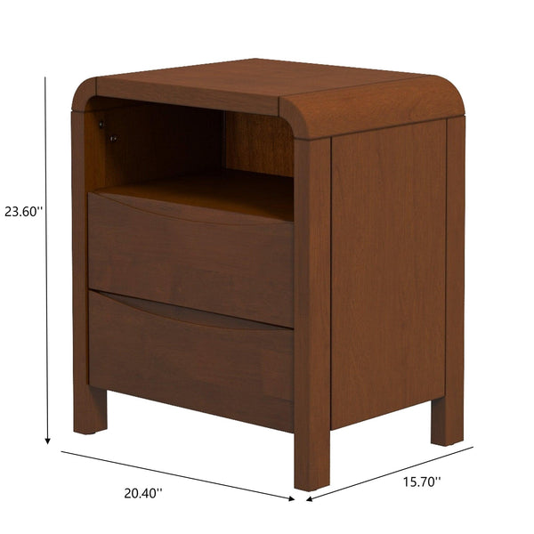 English Elm Ashcroft Furniture - Lionel Mid Century Modern Solid Wood Nightstand with 2 Spacious Drawers, Retro Brown Bedroom Storage B183P232078