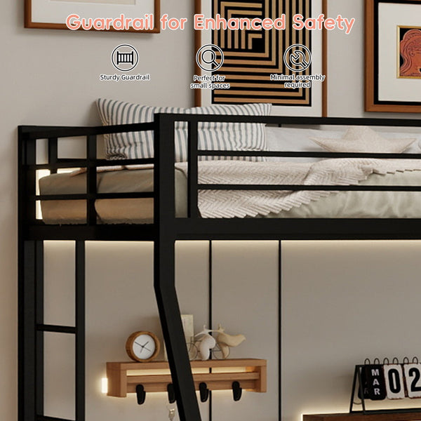 English Elm High Stability Square Tube Bunk Bed With Rolling Trundle & Ladder - Modern Black Design For Space-Saving W1935P360871