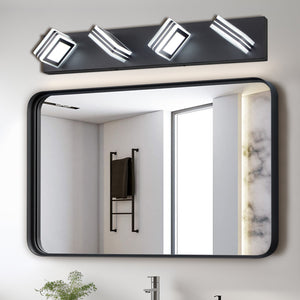 English Elm 26" Modern 4-Light LED Vanity Light with Square Acrylic Shades, Moisture-Resistant Metal Frame for Bathroom Mirror Black W2312P374871