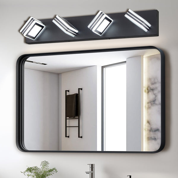 English Elm 26" Modern 4-Light LED Vanity Light with Square Acrylic Shades, Moisture-Resistant Metal Frame for Bathroom Mirror Black W2312P374871