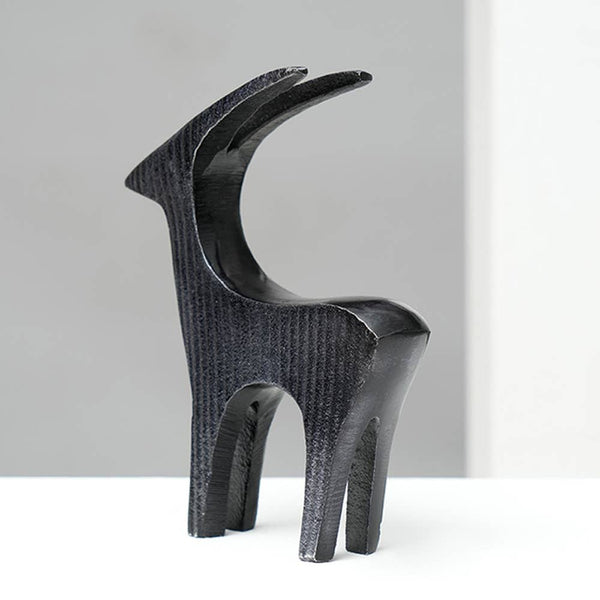 English Elm Black Ribbed Deer Sculpture - Modern Aluminum Table Décor For Eclectic And Minimalist Spaces B346P336932