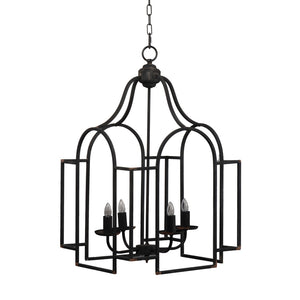 English Elm 17.3x17.3x28.7" Malin 4-light Iron Chandelier Satin Black Finish for Foyer or Dining W2078P411231