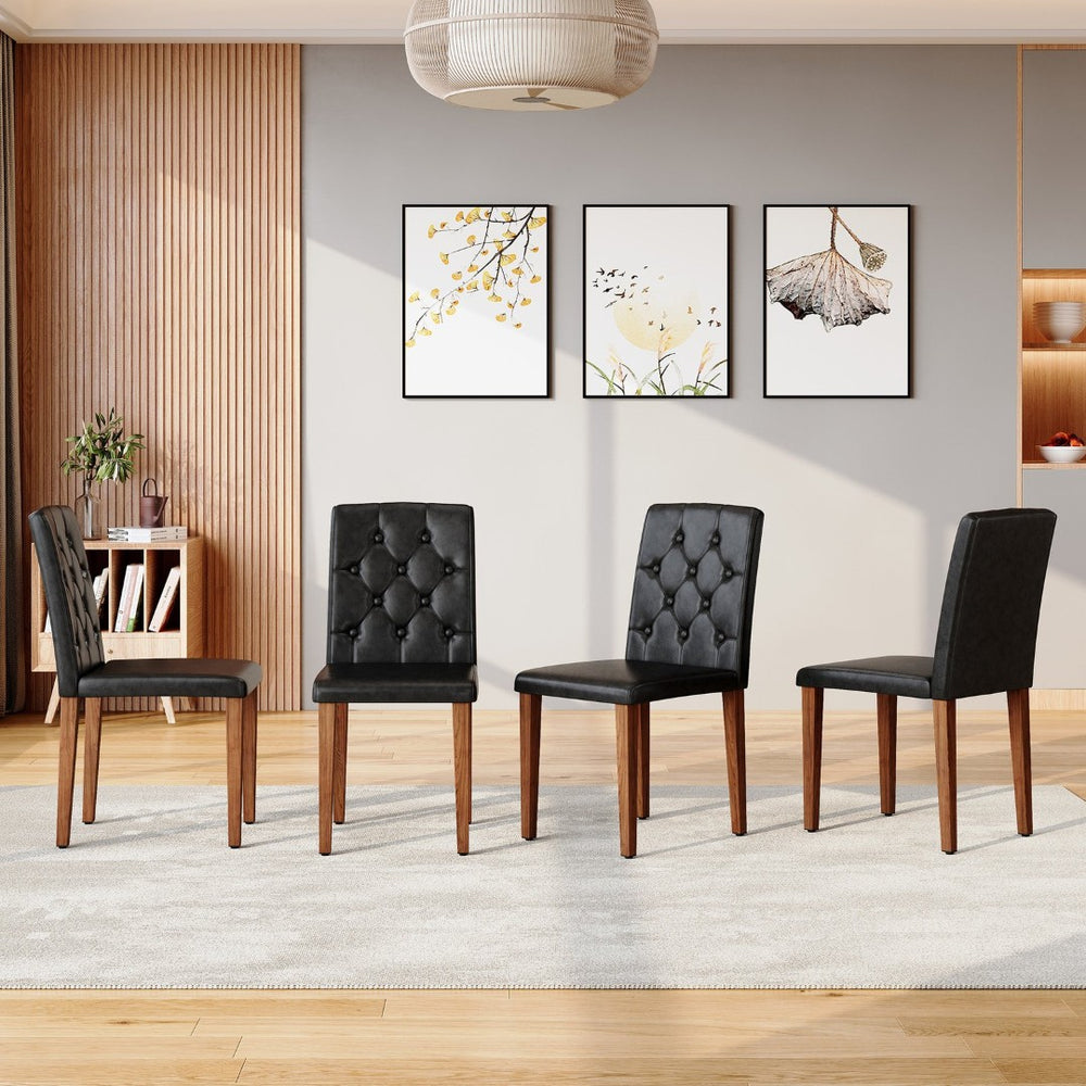 English Elm 4-piece Brown Suede Dining Chair Set with Tufted Back and Walnut Metal Legs Black,Walnut W1151P361165