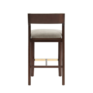 English Elm Patricia Velvet Upholstered Barstool with Dark Walnut Frame, Gold Footrest Accent, Commercial Grade Linen B365P398049