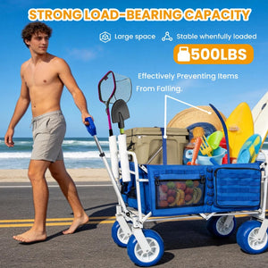 English Elm Beach Wagon Heavy Duty Folding Cart with 500lb Capacity and All Terrain Pvc Wheels W2932P412005