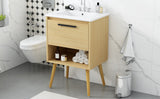 English Elm 24" Bathroom Vanity With Sink Combo, Multi-Functional Bathroom Cabinet With Drawer, Mdf Board, Natural