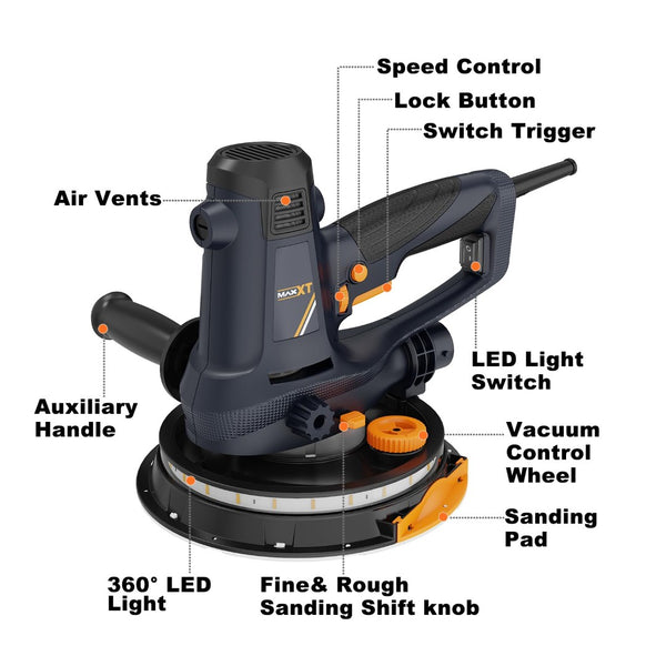 English Elm Handheld Drywall Sander 810w with Led Light Self Dust Extraction Variable Speed T3177P305033