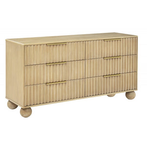 English Elm Modern Fluted 6-Drawer Dresser in Light Oak with Rounded Legs - Sculptural, Warm Wooden Storage Unit B011P380804