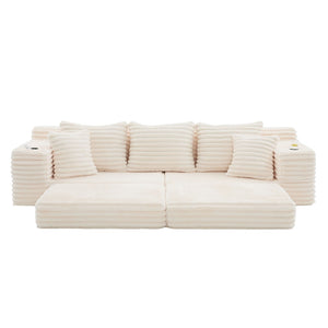 English Elm Oversized Corduroy Cloud Couch Convertible Sleeper Sofa with Memory Foam Seating Beige W395S00116