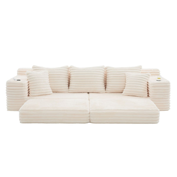 English Elm Oversized Corduroy Cloud Couch Convertible Sleeper Sofa with Memory Foam Seating Beige W395S00116