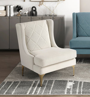 English Elm Modern Luxury Chenille Upholstery Wingback Accent Chair with Diamond Stitching, Gold Metal Legs and Reversible Cushion for Durable Comfort and Style taupe 32.5 L x 28 W x 19 H B011P308542