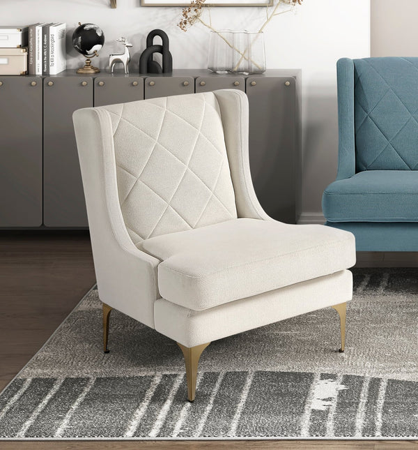 English Elm Modern Luxury Chenille Upholstery Wingback Accent Chair with Diamond Stitching, Gold Metal Legs and Reversible Cushion for Durable Comfort and Style taupe 32.5 L x 28 W x 19 H B011P308542