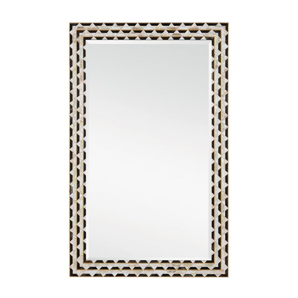 Macy Rectangular Mirror - Elegant Artisanal Design with Mother of Pearl, Horn & Brass Frame