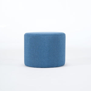 English Elm Ball Cast Round Nesting Ottoman Set Linen Upholstered Hidden Storage with Wooden Tray Blue W3163P379374