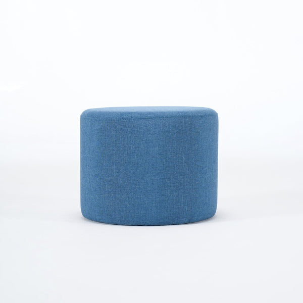 English Elm Ball Cast Round Nesting Ottoman Set Linen Upholstered Hidden Storage with Wooden Tray Blue W3163P379374