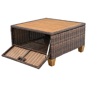 English Elm K&k 8 Piece Outdoor Wicker Sectional Set with Swivel Rockers and Acacia Storage Table Blue+Brown N707S005016E